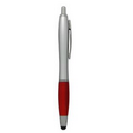 Stylus Click Pen - Silver - Red Rubber Grip - Pad Printed
